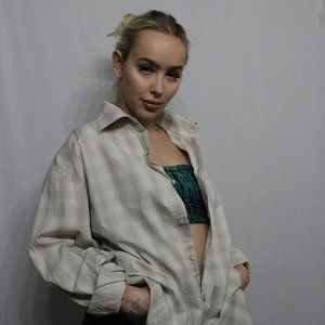 White and Tan Stripe Collar Shirt